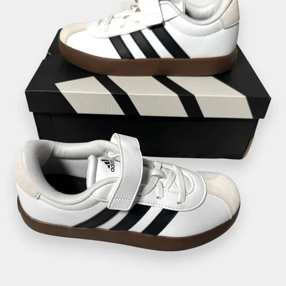 NWB Adidas VL size 3 Court 3.0‎ Kids Shoes White Black Gum Strap - Picture 4 of 13